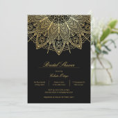 Elegantes Black & Gold Mandala Brautparty Einladung (Stehend Vorderseite)