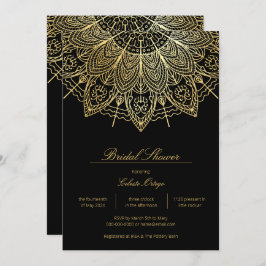 Elegantes Black & Gold Mandala Brautparty Einladung