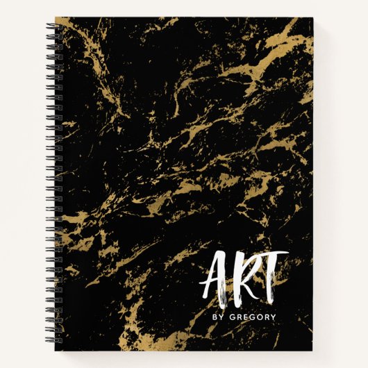 Elegantes Black Gold Marble Sketchbook Notizblock (Vorderseite)