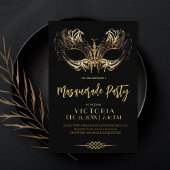 Elegantes Black Gold Masquerade Party Geburtstag Einladung