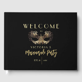 Elegantes Black Gold Masquerade Party Geburtstag Gästebuch
