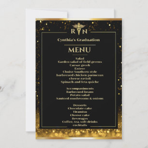 Elegantes Black Gold Medical Abschluss Dinner Menu Einladung