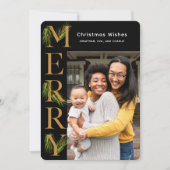 Elegantes Black Gold Merry Pine Foto Weihnachten (Vorderseite)