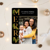 Elegantes Black Gold Merry Pine Foto Weihnachten