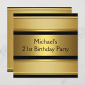 Elegantes Black & Gold Metal 21. Geburtstag Party Einladung (Vorne/Hinten)
