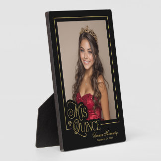 Elegantes Black Gold Mis Quince Quinceañera Foto Fotoplatte