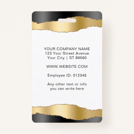 Elegantes Black & Gold Mitarbeiter Foto Ausweis (Rückseite)