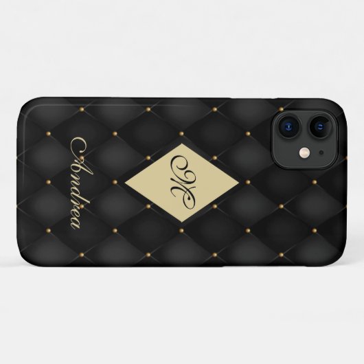 Elegantes Black Gold Monogram gespielt Case-Mate iPhone Hülle (Rückseite (Horizontal))