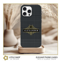 Elegantes Black Gold Monogram Glen Kariert