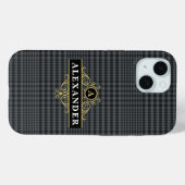 Elegantes Black Gold Monogram Glen Kariert Case-Mate iPhone Hülle (Rückseite (Horizontal))