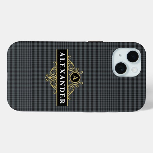 Elegantes Black Gold Monogram Glen Kariert Case-Mate iPhone Hülle (Rückseite (Horizontal))