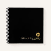 Elegantes Black Gold Monogram Graph Paper Notizblock (Vorderseite)