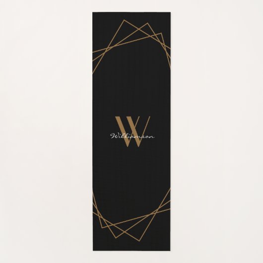 Elegantes Black Gold Monogram Modern Name Script Yogamatte (Vorderseite)