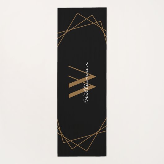 Elegantes Black Gold Monogram Modern Name Script Yogamatte (Rückseite)
