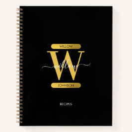 Elegantes Black & Gold Monogram Modernes Script Re Notizblock