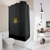 Elegantes Black Gold Monogram Modernes Skript Cust Duschvorhang