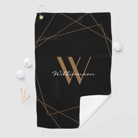 Elegantes Black Gold Monogram Name Script Golfhandtuch (Insitu)