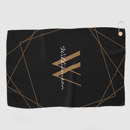Elegantes Black Gold Monogram Name Script Golfhandtuch (Horizontal)