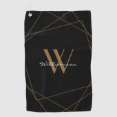 Elegantes Black Gold Monogram Name Script Golfhandtuch (Vorderseite)