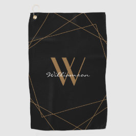 Elegantes Black Gold Monogram Name Script Golfhandtuch