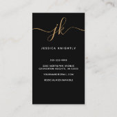 Elegantes Black Gold Monogram Script Foto Visitenkarte (Rückseite)