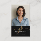 Elegantes Black Gold Monogram Script Foto Visitenkarte (Vorderseite)