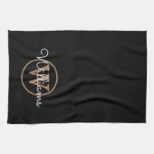 Elegantes Black Gold Monogram Script Geschirrtuch (Horizontal)