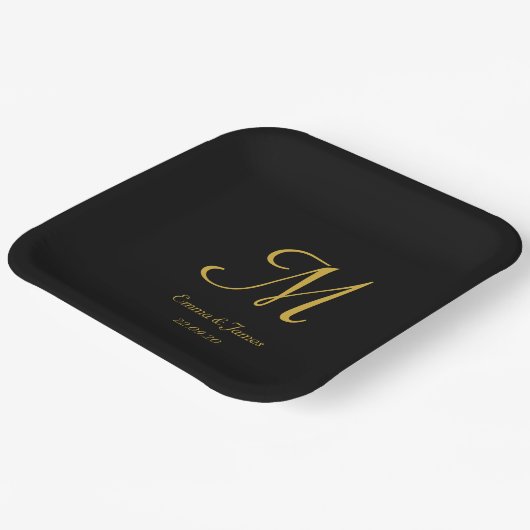 Elegantes Black Gold Monogramm, das jedes Party ho Pappteller (Gewinkelt)