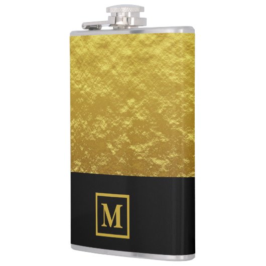 Elegantes Black & Gold Monogramm Flachmann (Links)