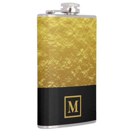 Elegantes Black & Gold Monogramm Flachmann (Rechts)