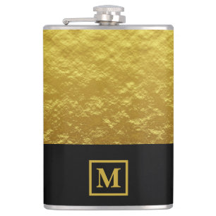 Elegantes Black & Gold Monogramm Flachmann