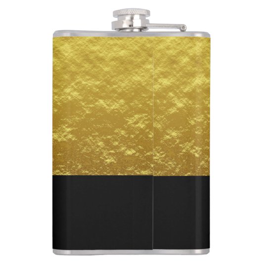 Elegantes Black & Gold Monogramm Flachmann (Rückseite)