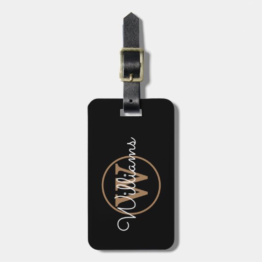 Elegantes Black Gold Monogramm Gepäckanhänger (Vorderseite vertikal)