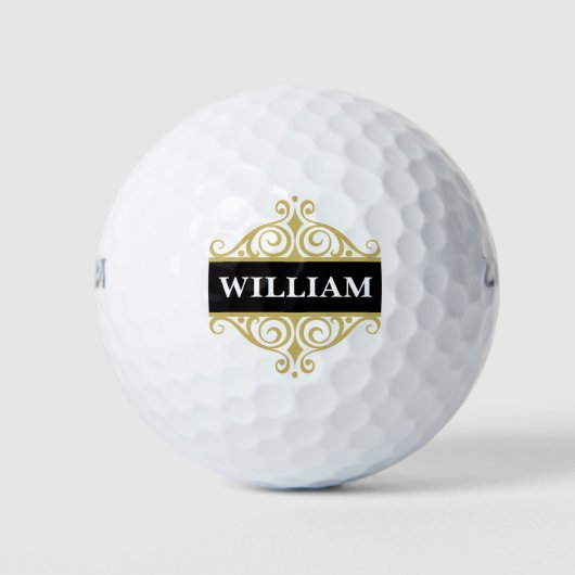Elegantes Black Gold Monogramm Golfball (Vorderseite)