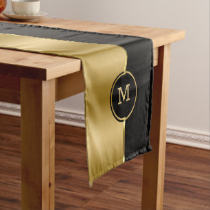 Elegantes Black & Gold Monogramm Kurzer Tischläufer