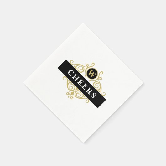 Elegantes Black Gold Monogramm Serviette (Ecke)