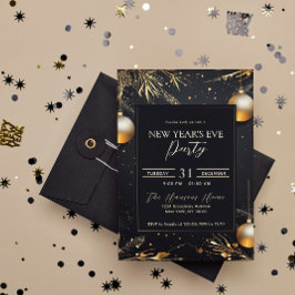 Elegantes Black & Gold New Year's Eve Party Einladung