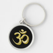 Elegantes Black Gold Om Sanskrit Symbol Schlüsselanhänger (Vorne)