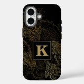 Elegantes Black Gold Paisley Muster Monogram Case-Mate iPhone Hülle (Rückseite)