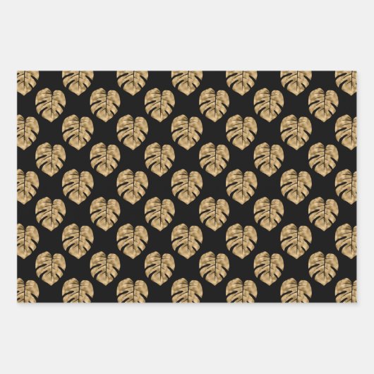 Elegantes Black Gold Palm Leaf Muster Geschenkpapier Set (Vorderseite 3)
