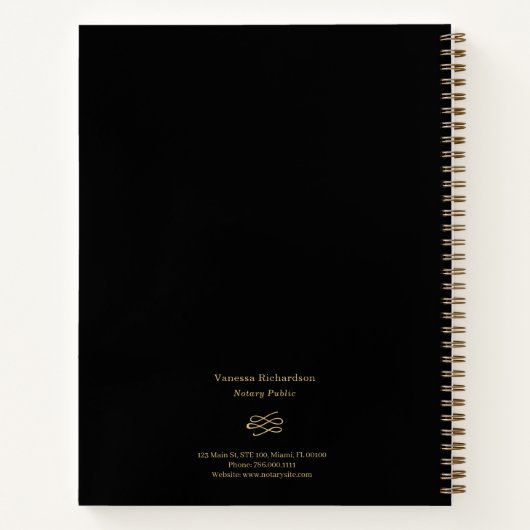 Elegantes Black & Gold Pen Logo Moderne Notare Notizblock (Rückseite)
