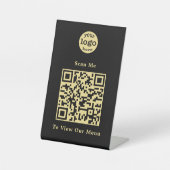 Elegantes Black Gold QR Code Restaurant Logo Sockelschild (Vorderseite)