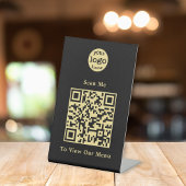 Elegantes Black Gold QR Code Restaurant Logo Sockelschild