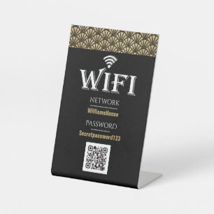 Elegantes Black Gold QR Code Wifi Password Network Sockelschild