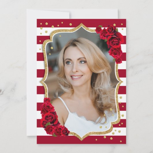 Elegantes Black Gold Rote Rosen Foto 50. Geburtsta Einladung (Rückseite)