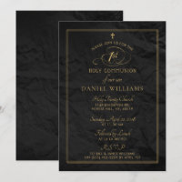 Elegantes Black & Gold Script 1. Heilige Kommunion