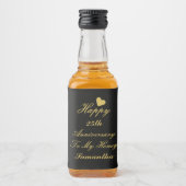 Elegantes Black Gold Script 25. Happy Jubiläum Alkoholflaschenetikett (Vorderseite)