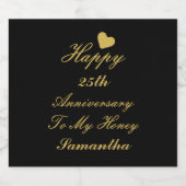 Elegantes Black Gold Script 25. Happy Jubiläum Bierflaschenetikett (Einzelnes Label)