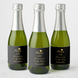 Elegantes Black Gold Script 25. Happy Jubiläum Schaumweinetikett