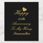 Elegantes Black Gold Script 25. Happy Jubiläum Weinetikett (Einzelnes Label)